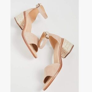 Soludos suede cream capri block espadrille heels ankle strap sandals Sz 7